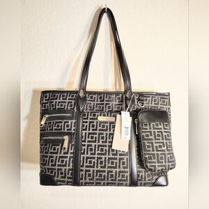 Giorgio Fiorelli Black and Gray Monogram Tote with Pouch - New